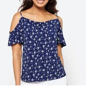 Kaileigh Midnight Blue Floral Cold Shoulder Top Size Medium